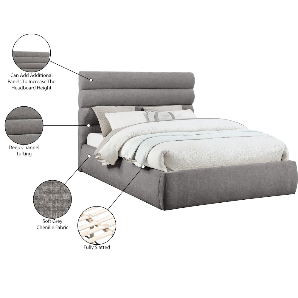 Adam Grey Chenille Fabric Queen Bed. Picture 9