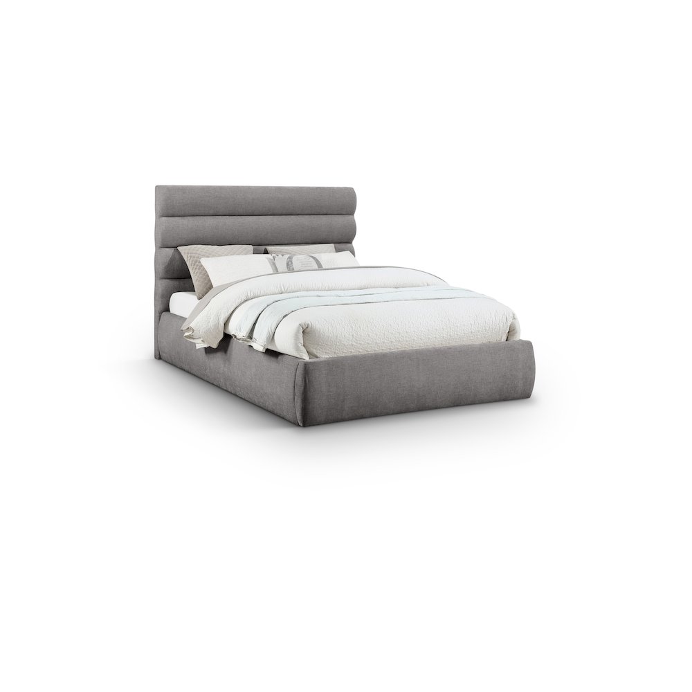 Adam Grey Chenille Fabric Queen Bed. Picture 1