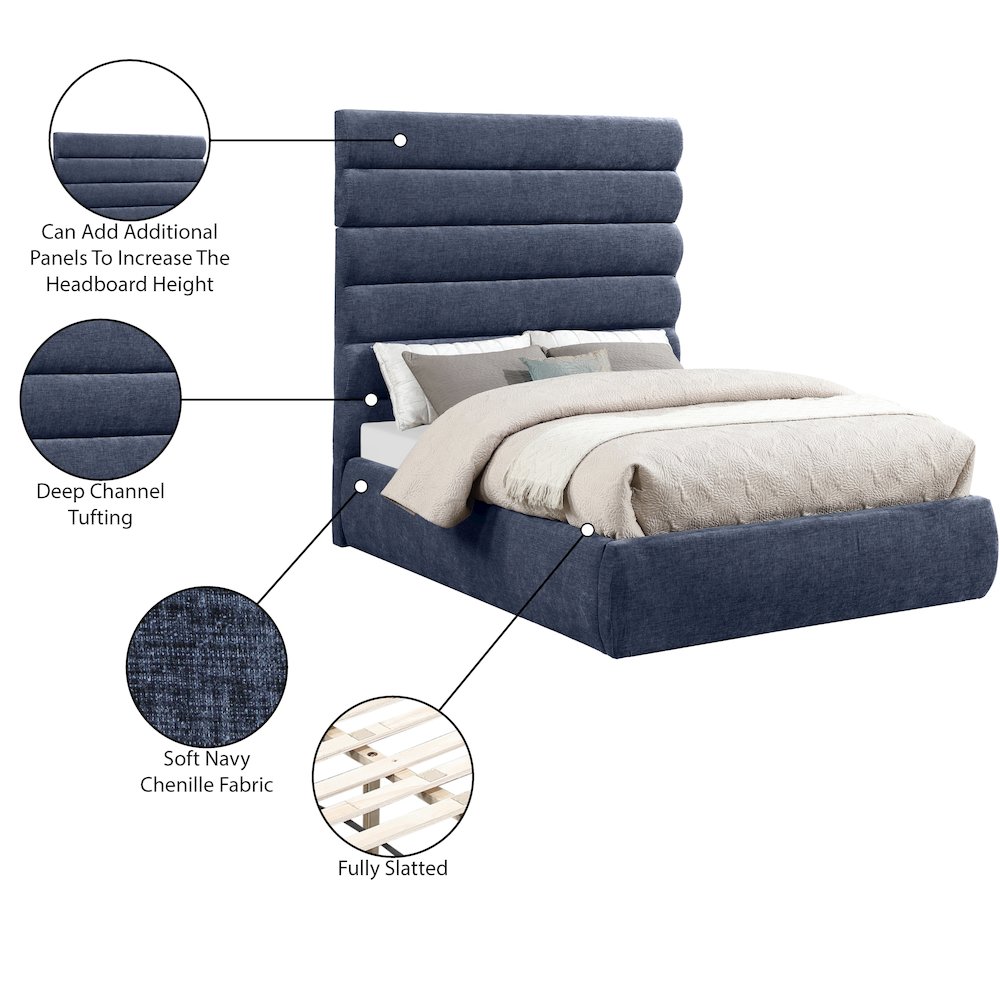 Adam Navy Chenille Fabric Full Bed. Picture 9