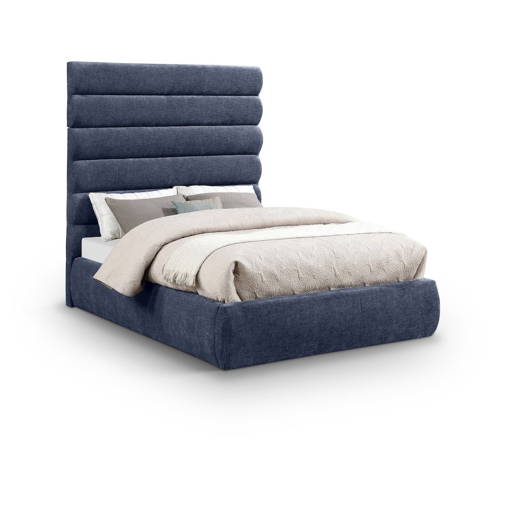 Adam Navy Chenille Fabric Full Bed. Picture 1
