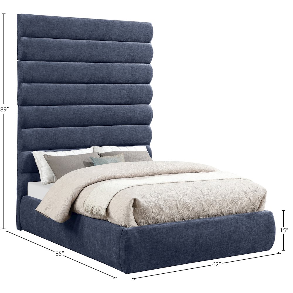 Adam Navy Chenille Fabric Full Bed. Picture 8