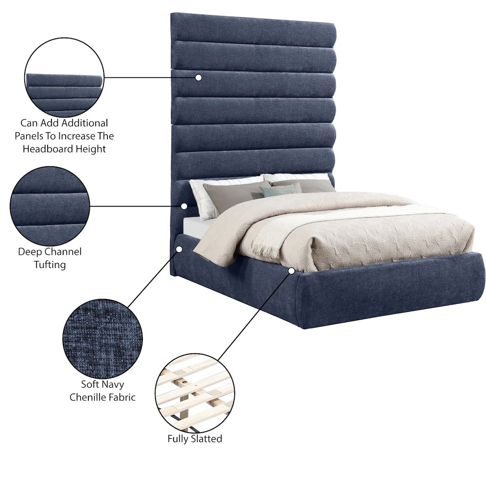 Adam Navy Chenille Fabric Full Bed. Picture 9