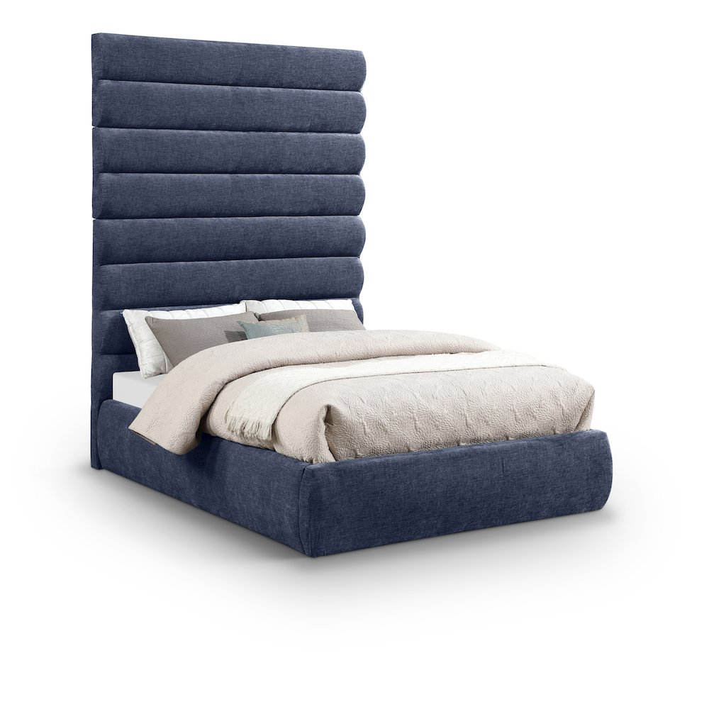 Adam Navy Chenille Fabric Full Bed. Picture 1
