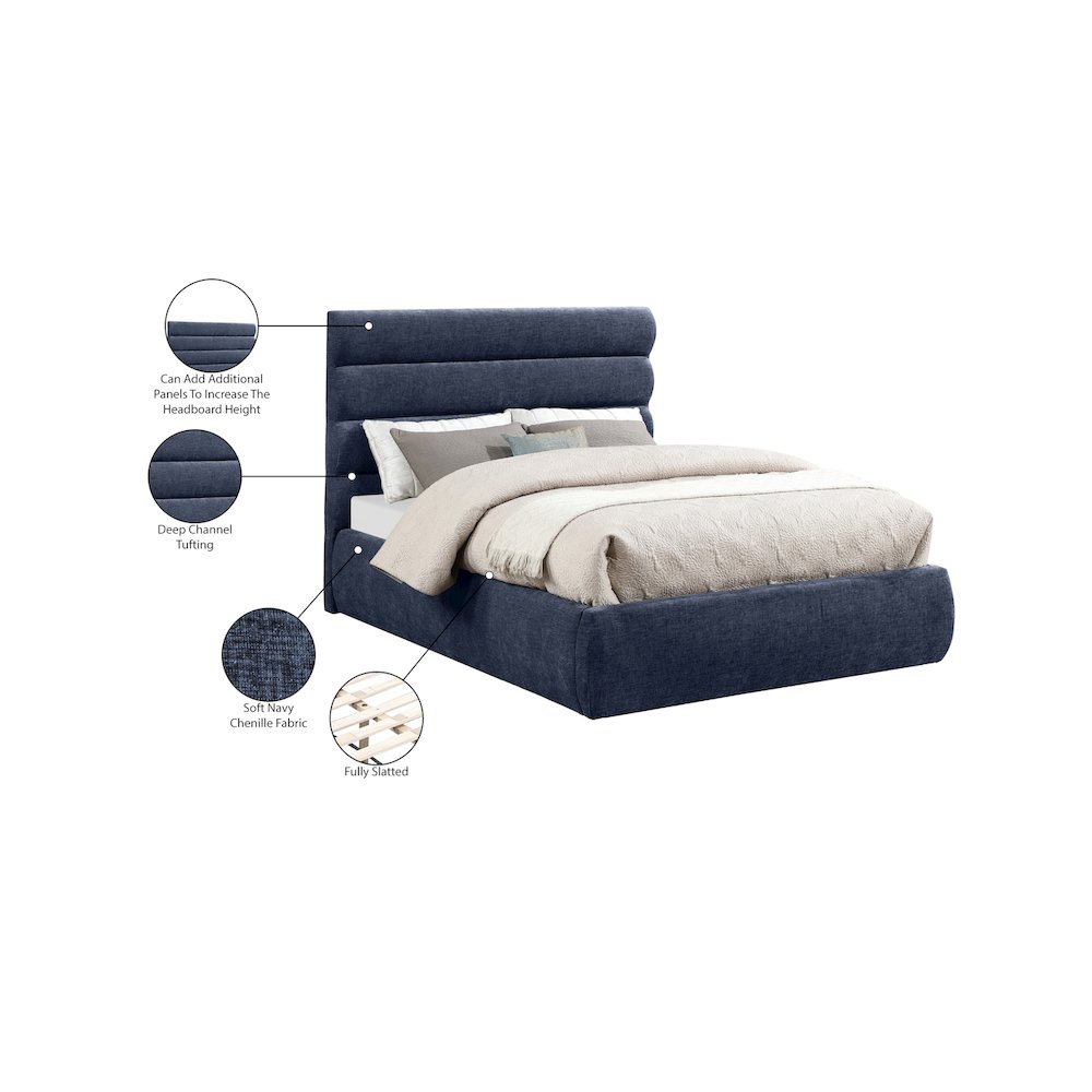 Adam Navy Chenille Fabric Full Bed. Picture 9