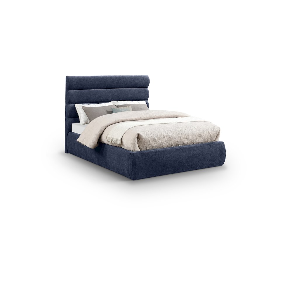 Adam Navy Chenille Fabric Full Bed. Picture 1