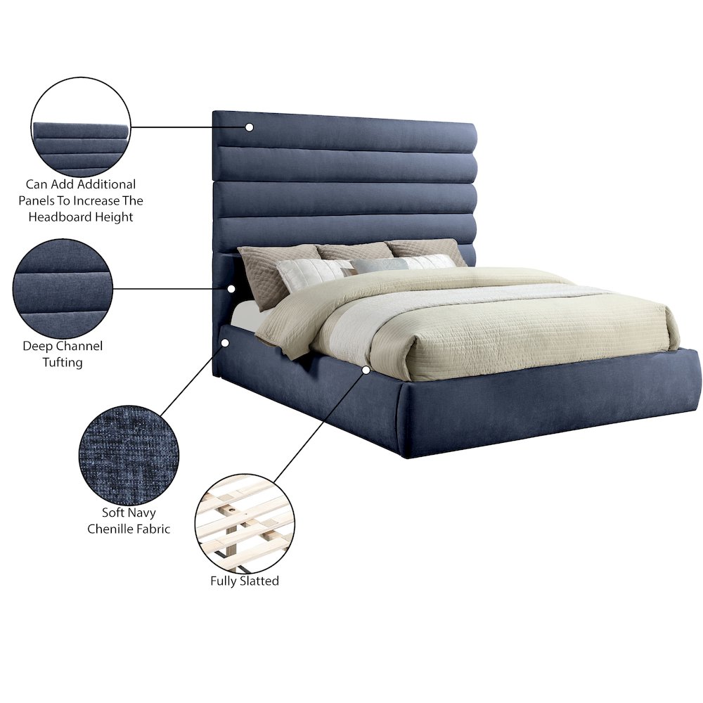 Adam Navy Chenille Fabric King Bed. Picture 9