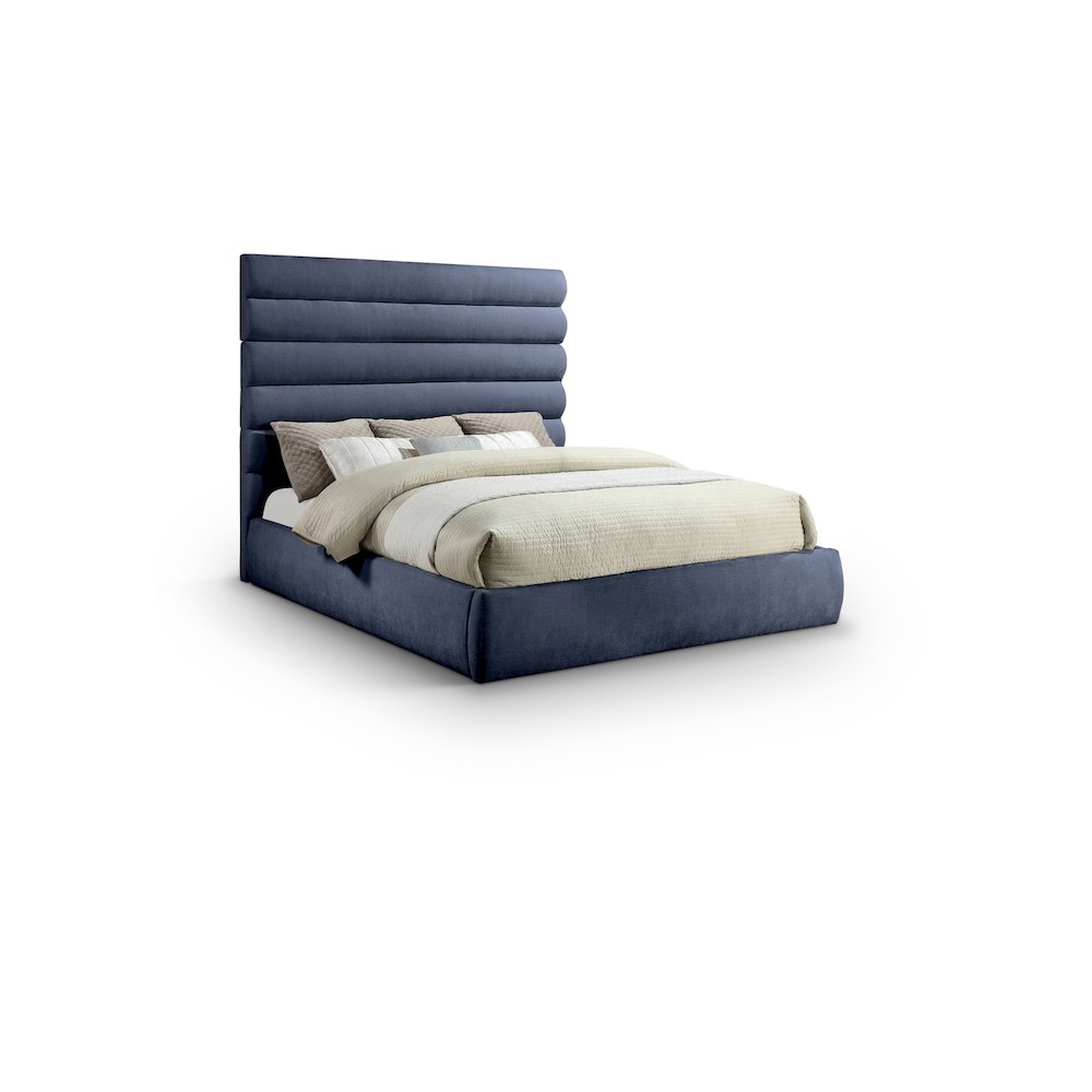 Adam Navy Chenille Fabric King Bed. Picture 1