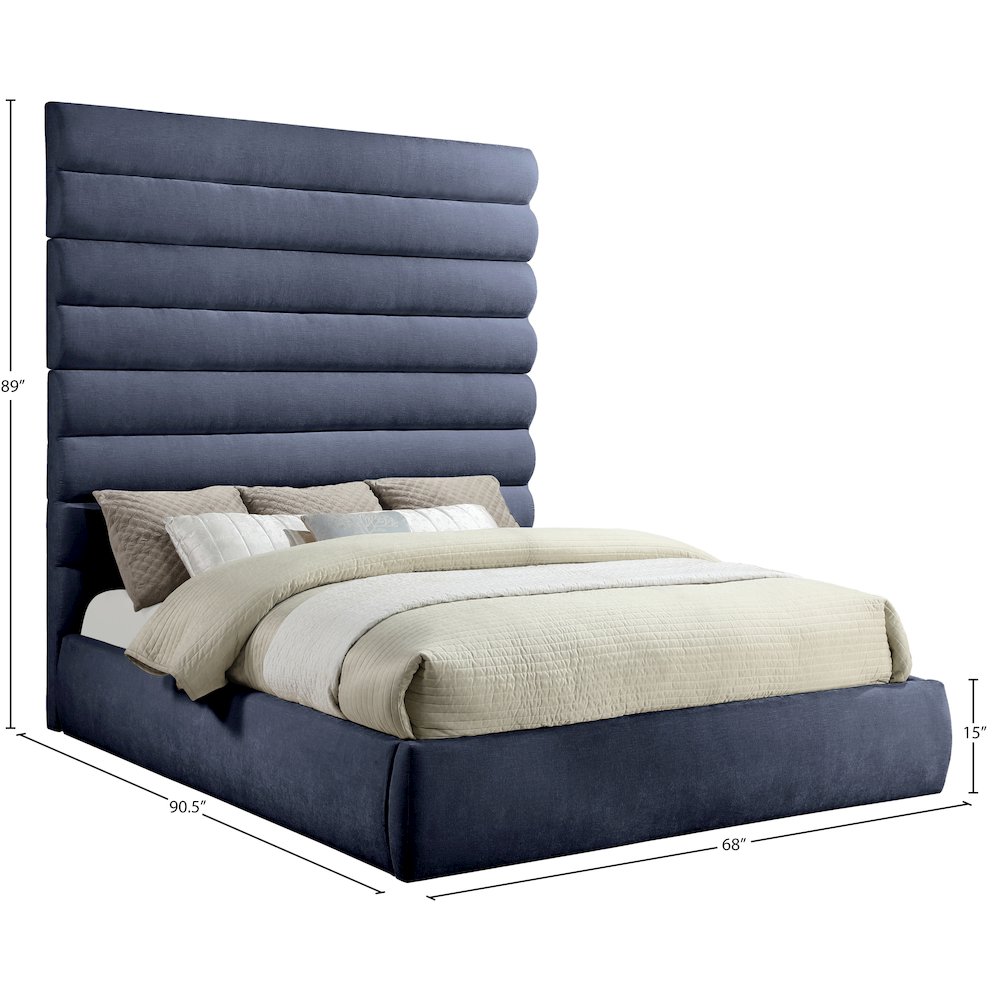Adam Navy Chenille Fabric King Bed. Picture 8