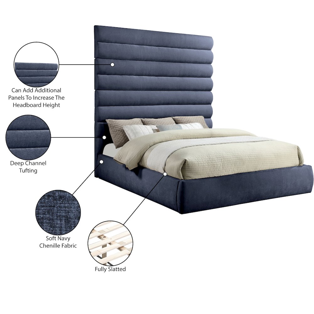Adam Navy Chenille Fabric King Bed. Picture 9