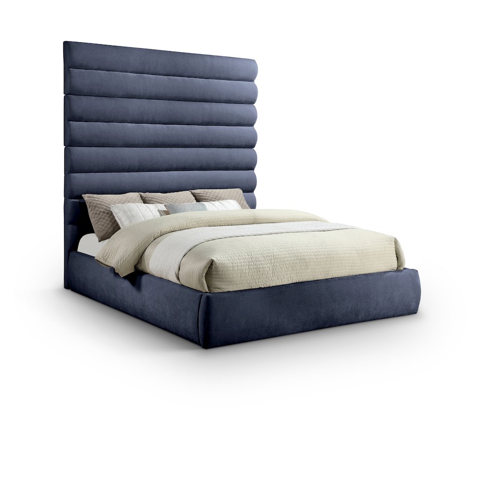 Adam Navy Chenille Fabric King Bed. Picture 1