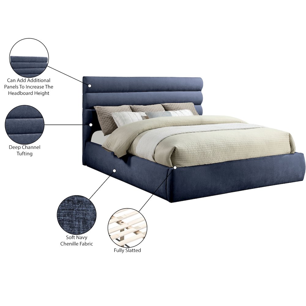 Adam Navy Chenille Fabric King Bed. Picture 9