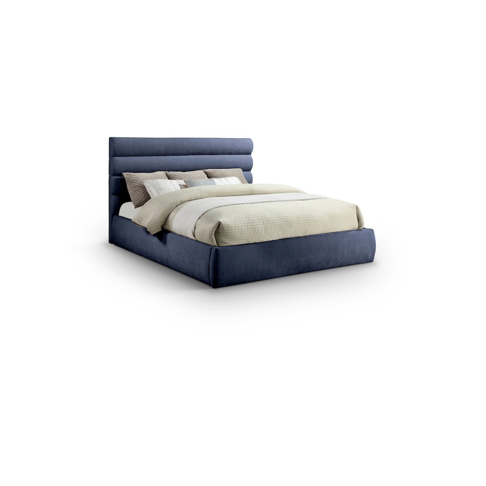 Adam Navy Chenille Fabric King Bed. Picture 1