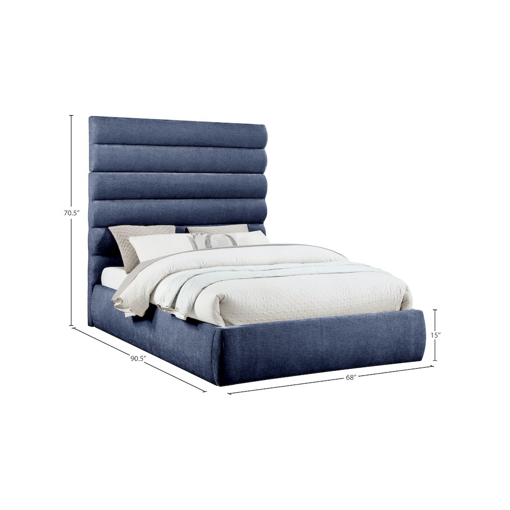 Adam Navy Chenille Fabric Queen Bed. Picture 8