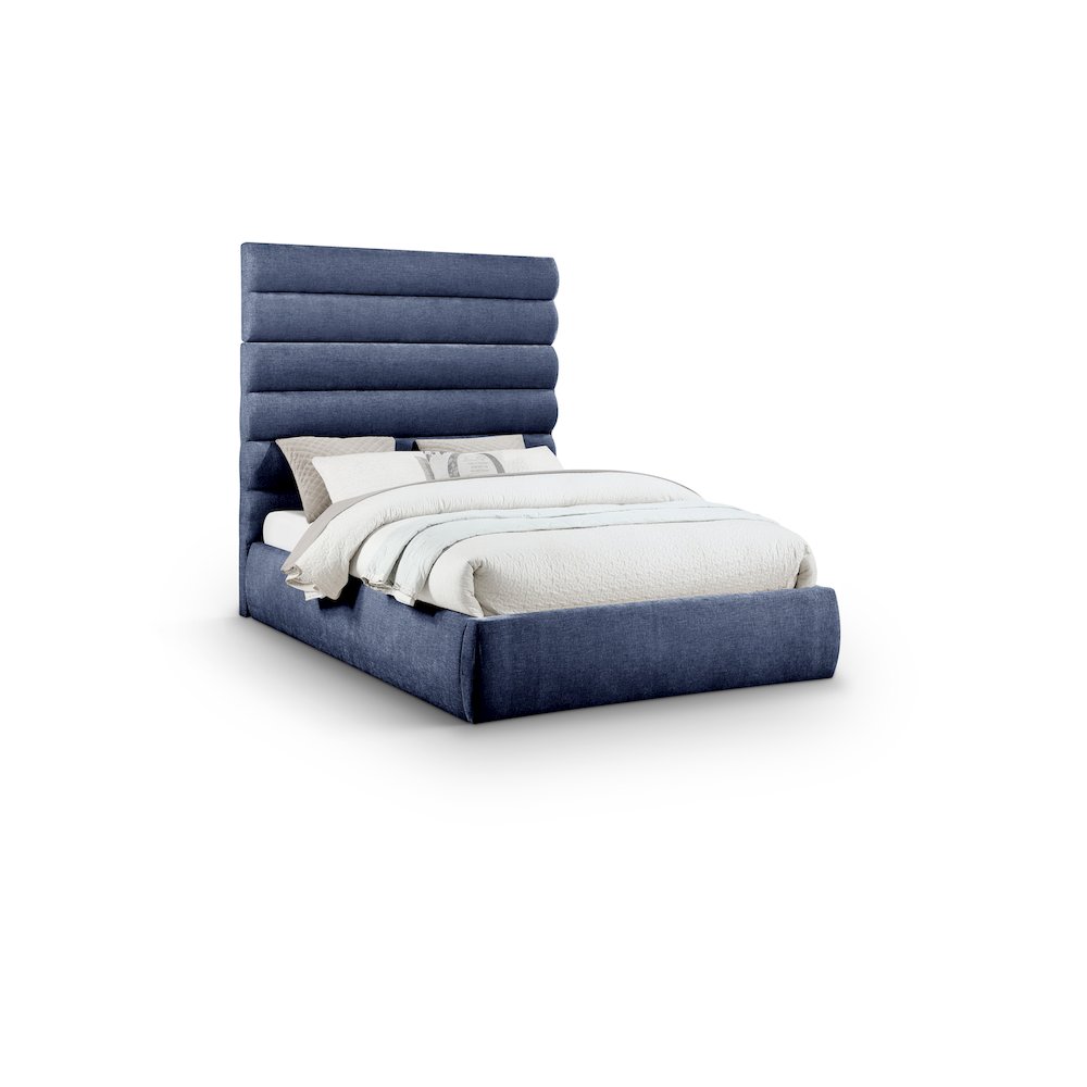 Adam Navy Chenille Fabric Queen Bed. Picture 1