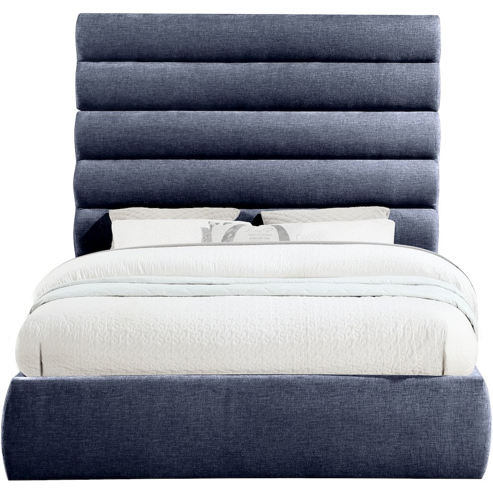 Adam Navy Chenille Fabric Queen Bed. Picture 2