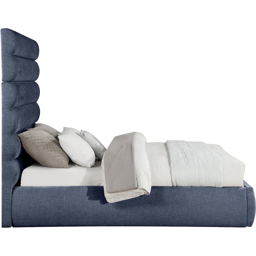 Adam Navy Chenille Fabric Queen Bed. Picture 3