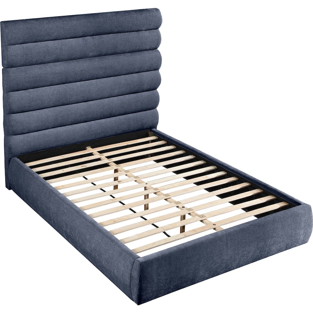Adam Navy Chenille Fabric Queen Bed. Picture 6