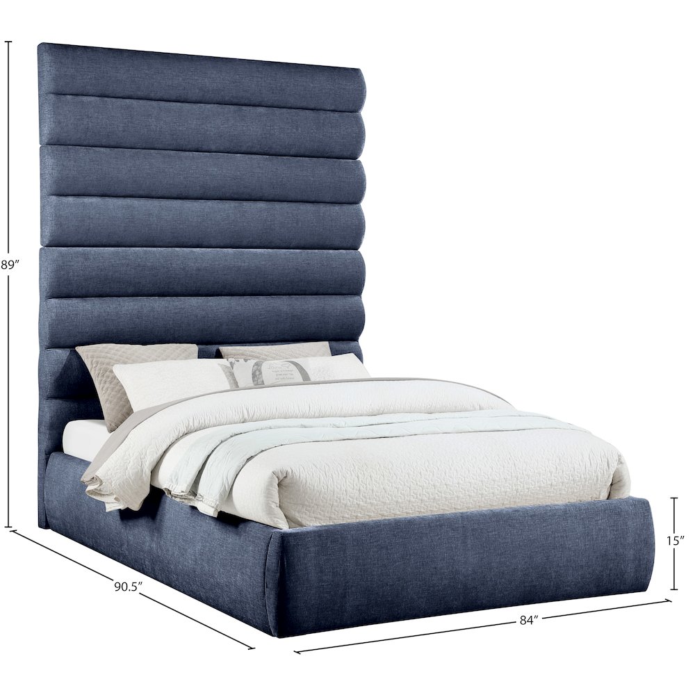 Adam Navy Chenille Fabric Queen Bed. Picture 8