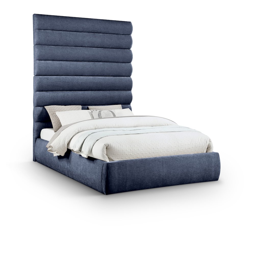 Adam Navy Chenille Fabric Queen Bed. Picture 1