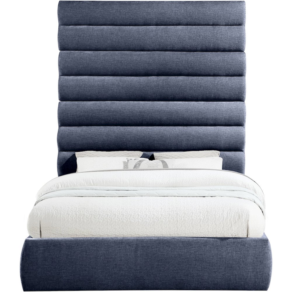 Adam Navy Chenille Fabric Queen Bed. Picture 2