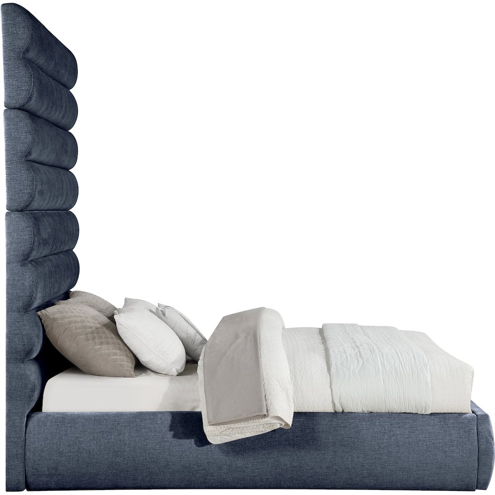 Adam Navy Chenille Fabric Queen Bed. Picture 3