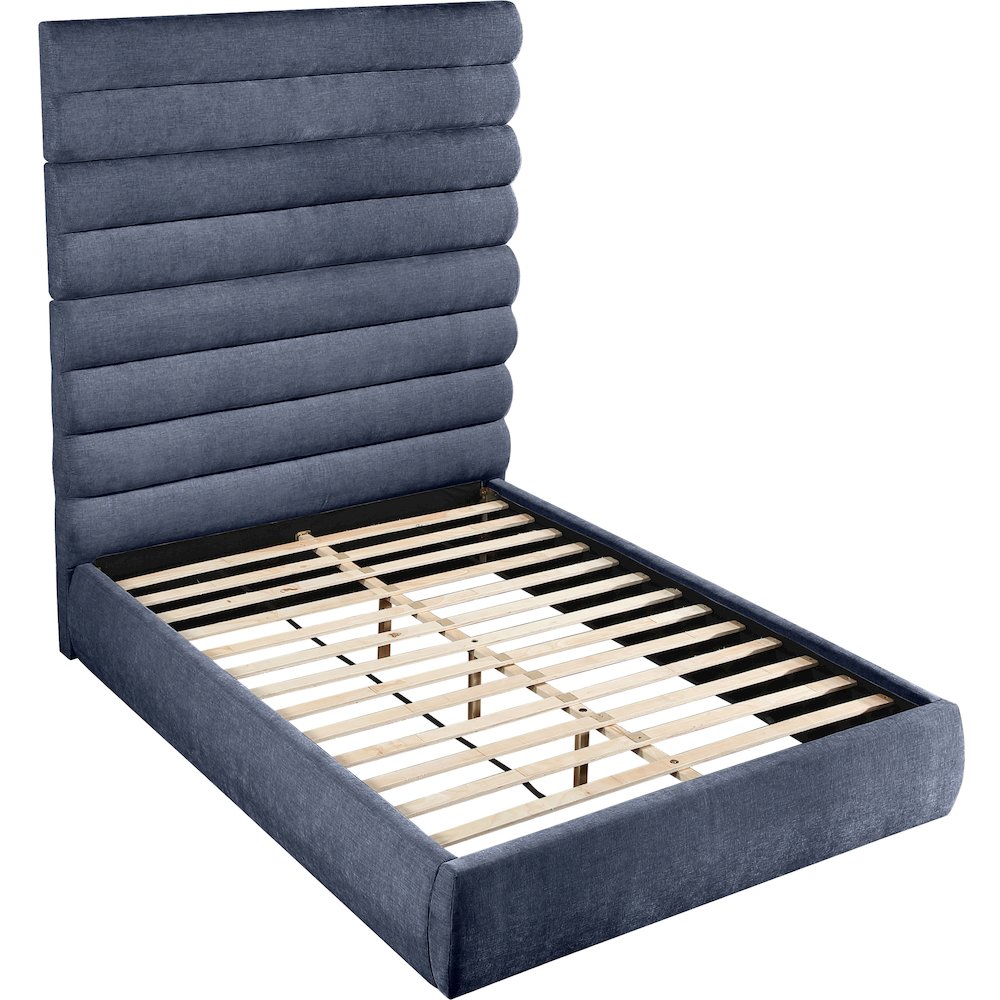 Adam Navy Chenille Fabric Queen Bed. Picture 6