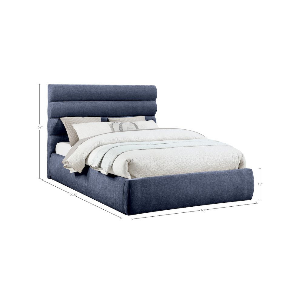 Adam Navy Chenille Fabric Queen Bed. Picture 8