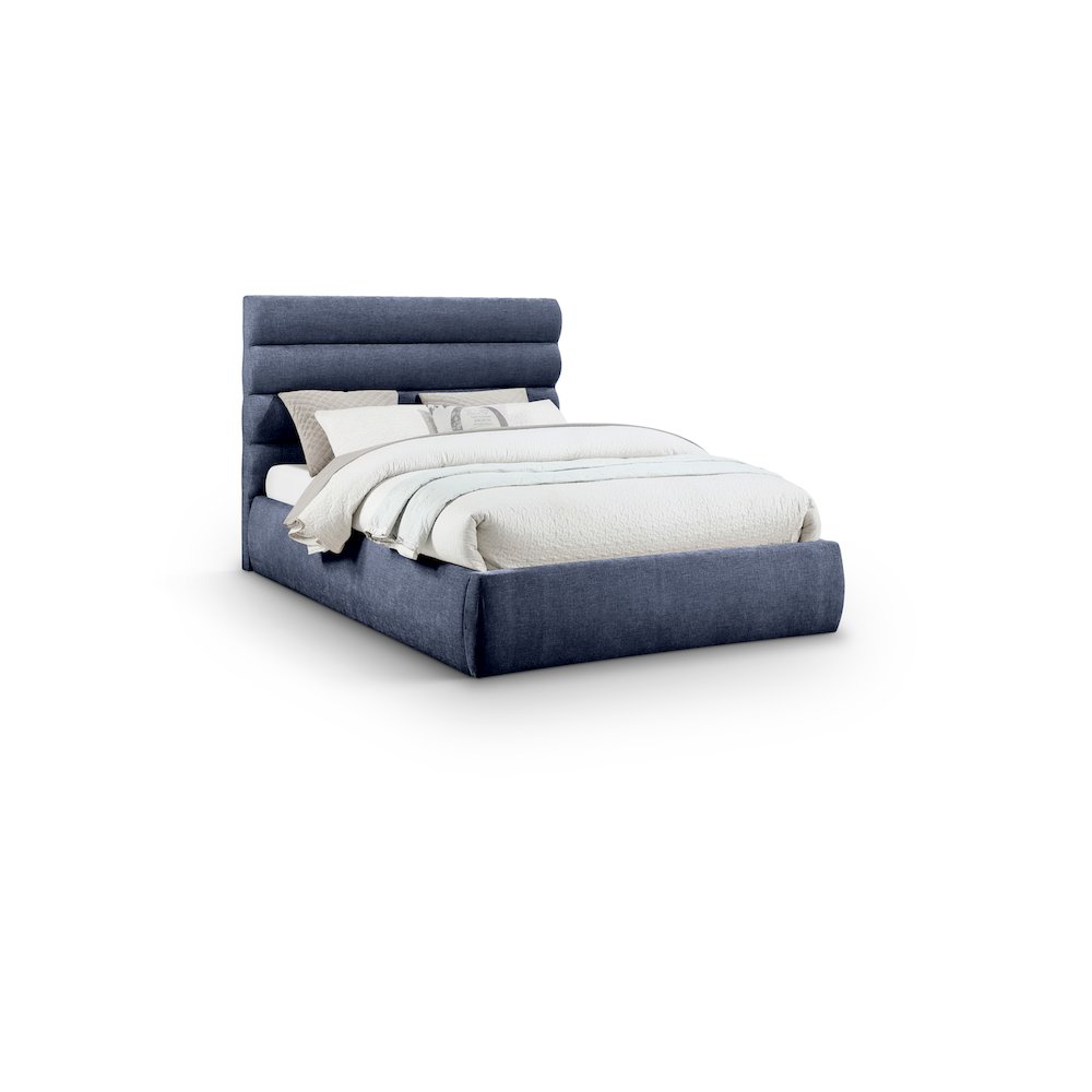 Adam Navy Chenille Fabric Queen Bed. Picture 1