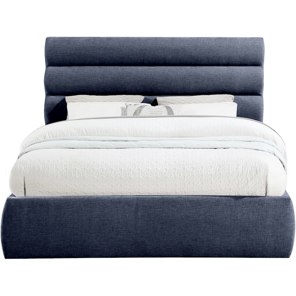 Adam Navy Chenille Fabric Queen Bed. Picture 2