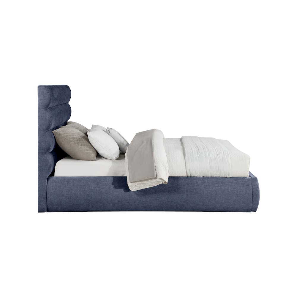 Adam Navy Chenille Fabric Queen Bed. Picture 3