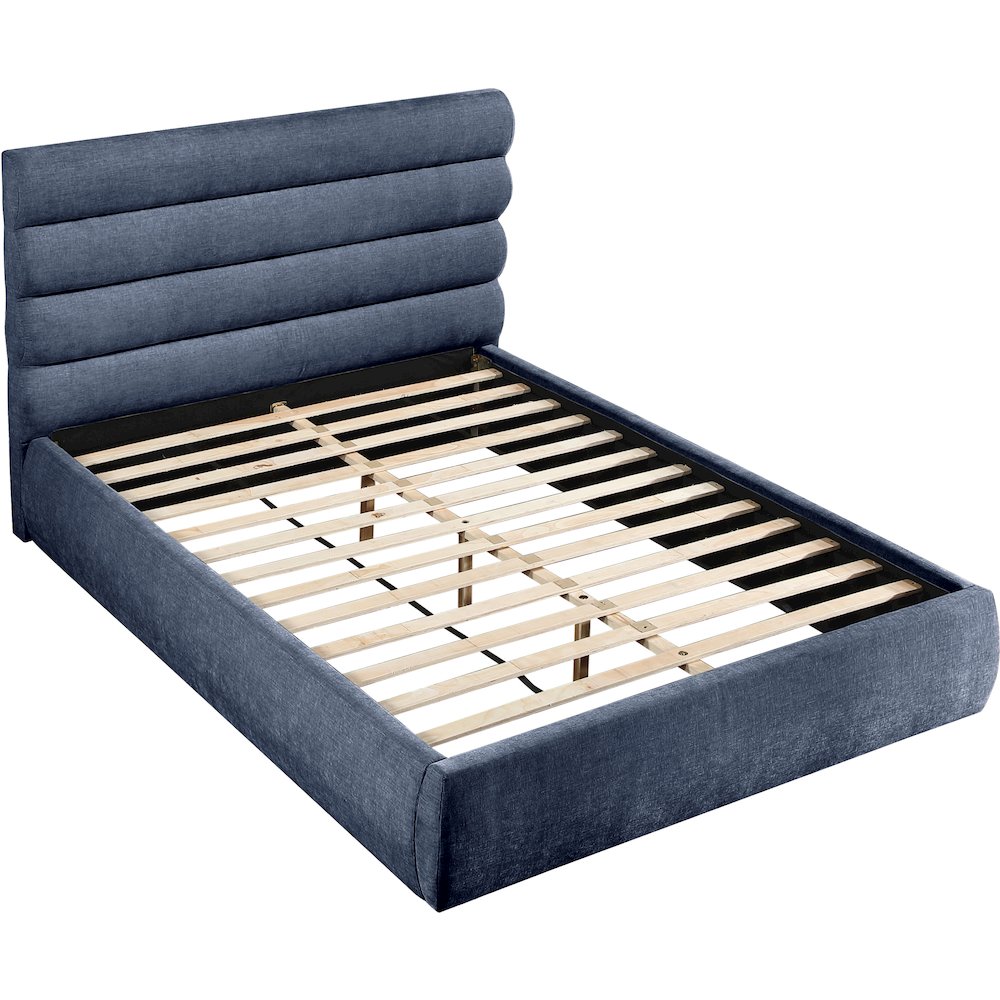 Adam Navy Chenille Fabric Queen Bed. Picture 6