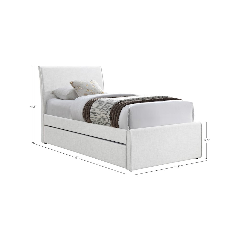 Myles Cream Linen Textured Fabric Twin Trundle Bed. Picture 7