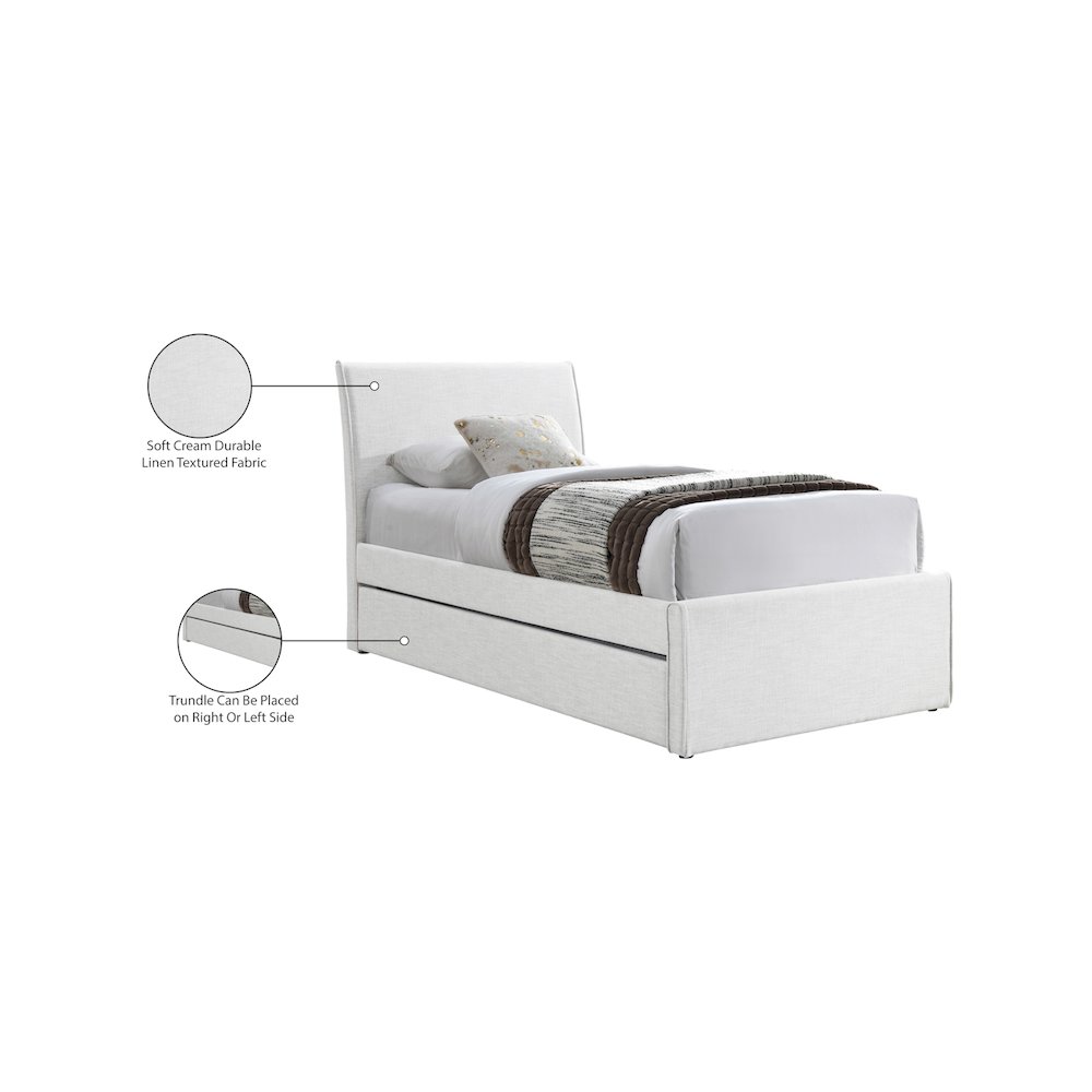 Myles Cream Linen Textured Fabric Twin Trundle Bed. Picture 8