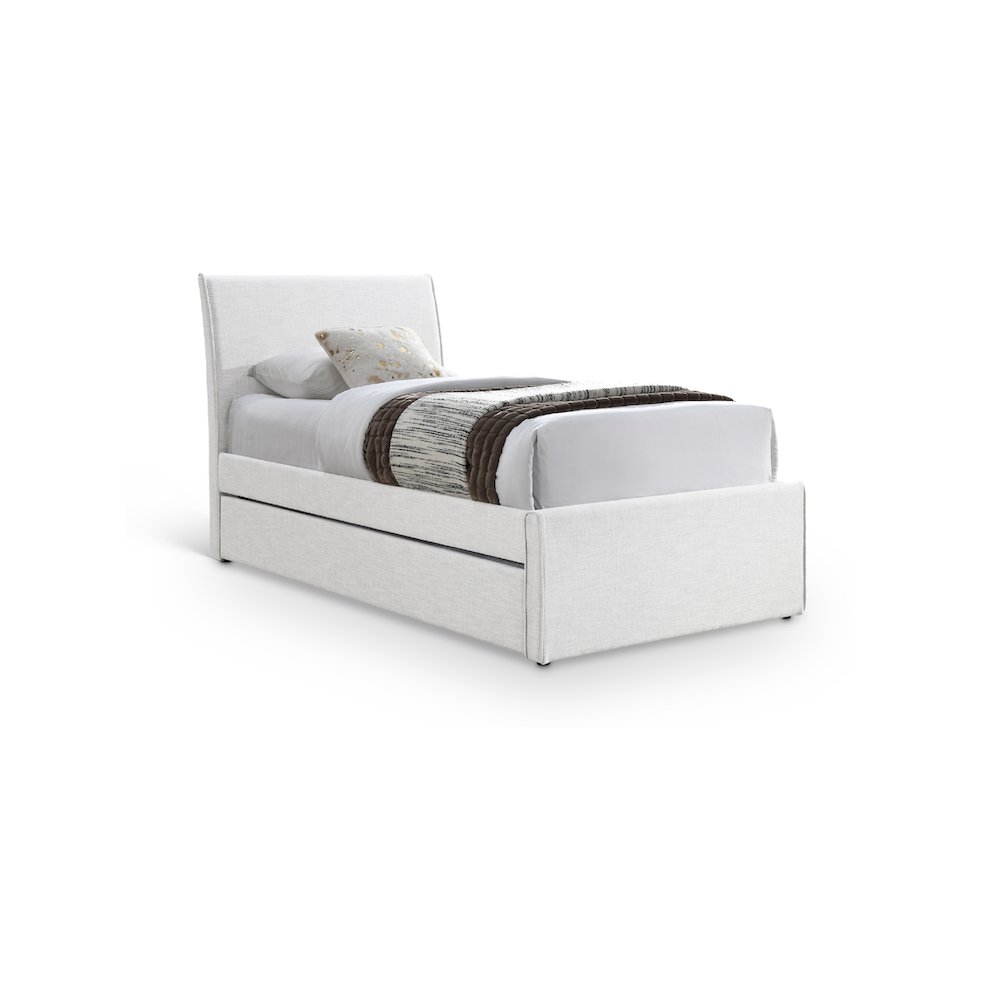 Myles Cream Linen Textured Fabric Twin Trundle Bed. Picture 1