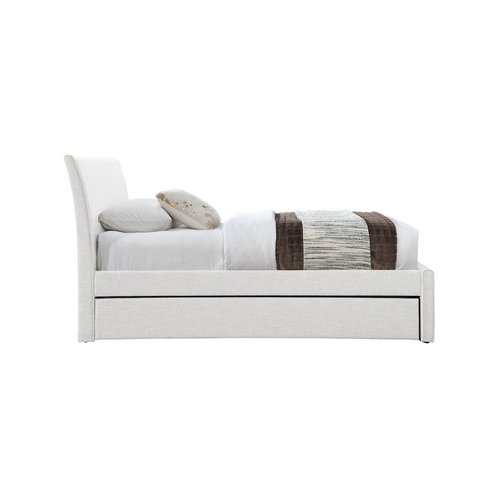 Myles Cream Linen Textured Fabric Twin Trundle Bed. Picture 3