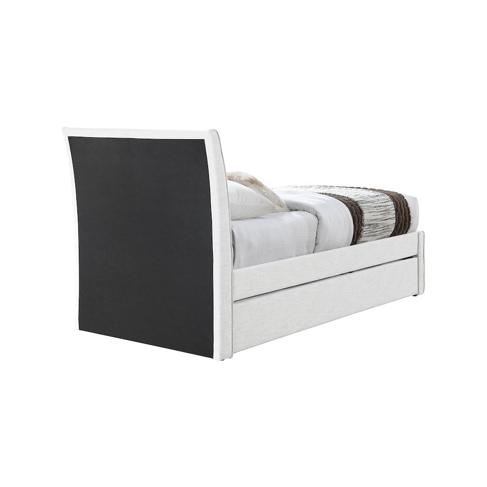 Myles Cream Linen Textured Fabric Twin Trundle Bed. Picture 4