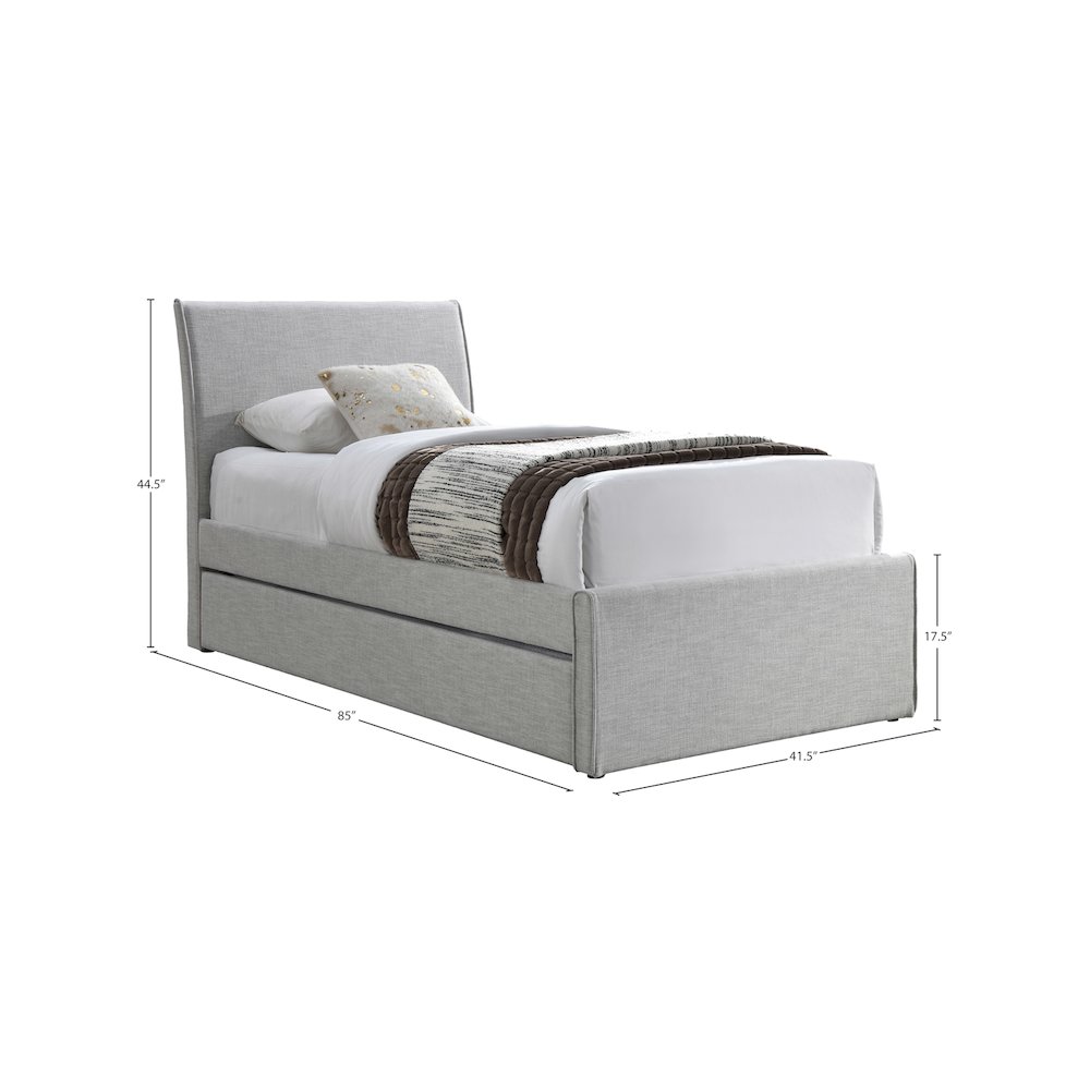 Myles Grey Linen Textured Fabric Twin Trundle Bed. Picture 7