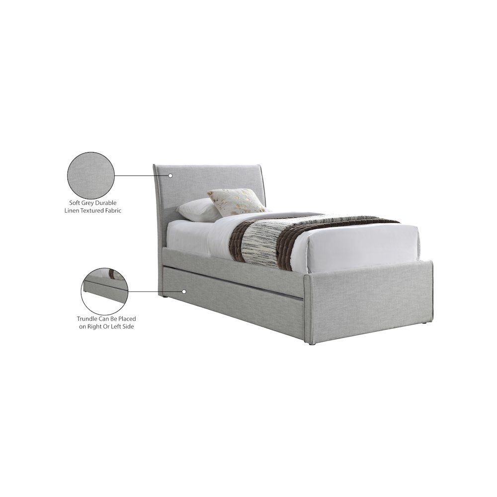 Myles Grey Linen Textured Fabric Twin Trundle Bed. Picture 8