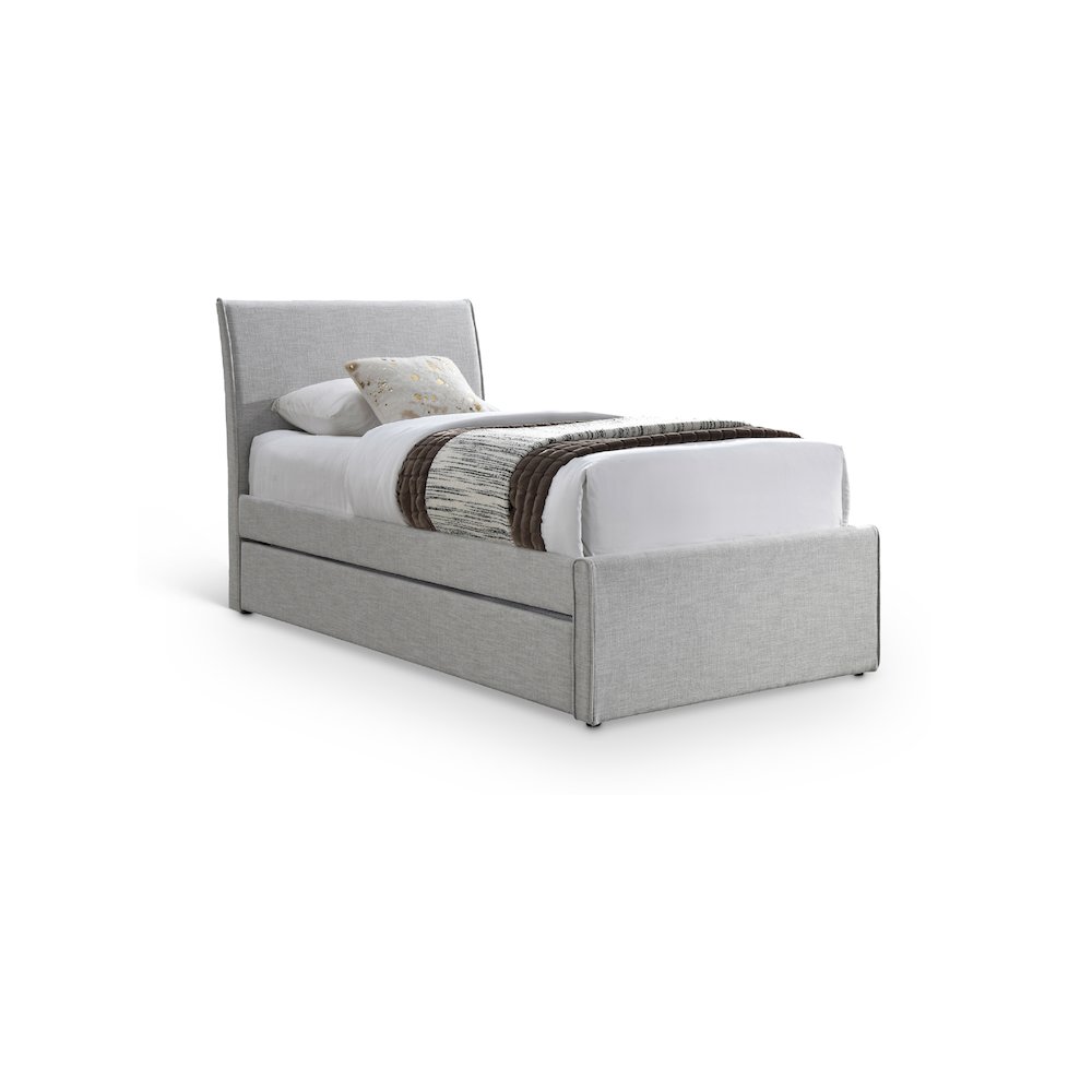Myles Grey Linen Textured Fabric Twin Trundle Bed. Picture 1