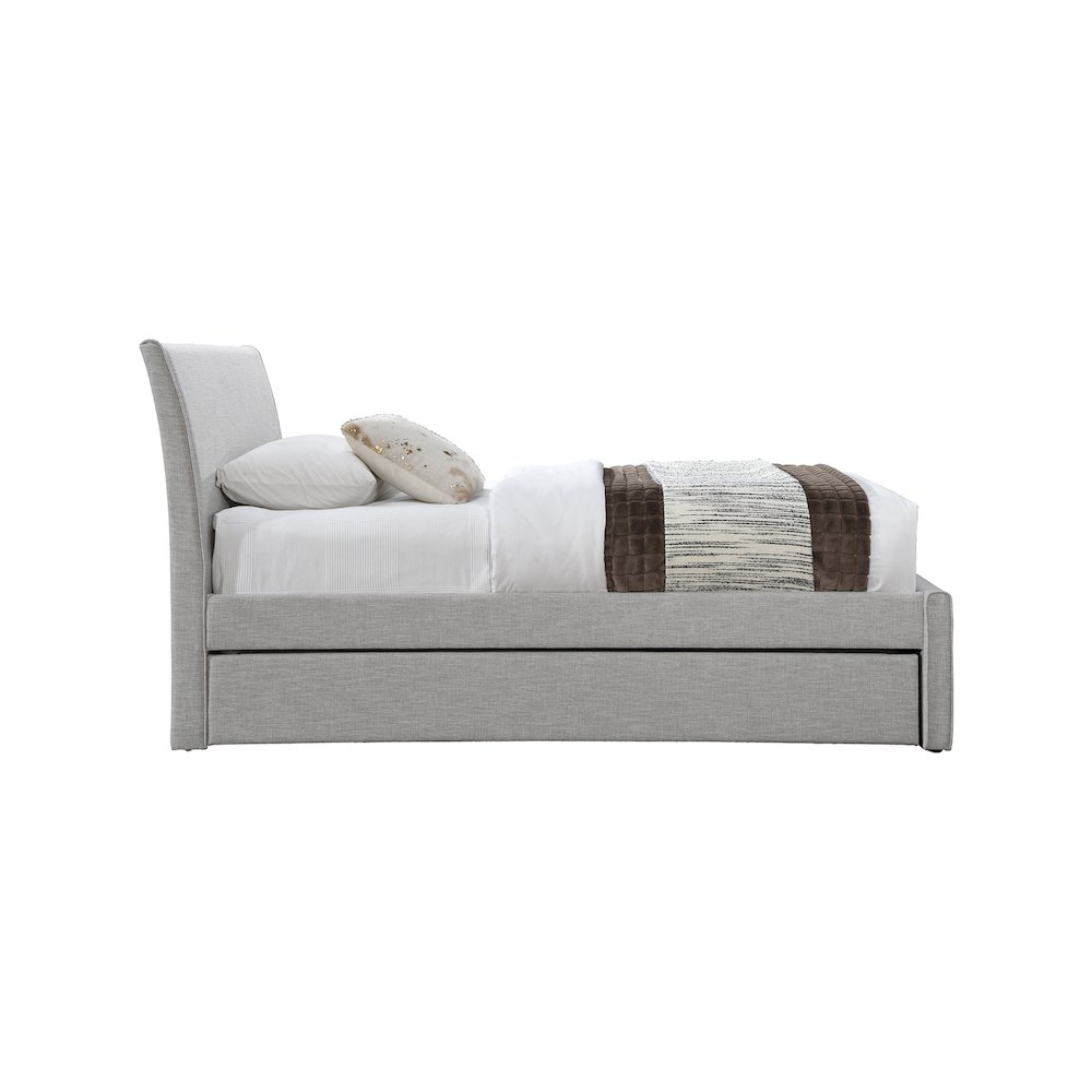 Myles Grey Linen Textured Fabric Twin Trundle Bed. Picture 3