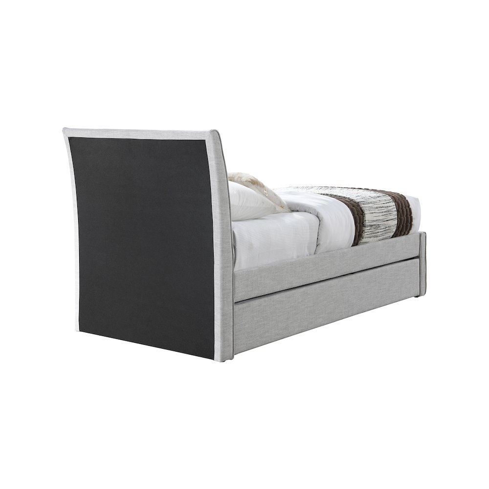 Myles Grey Linen Textured Fabric Twin Trundle Bed. Picture 4