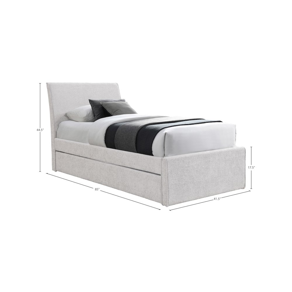 Myles Cream Chenille Fabric Twin Trundle Bed. Picture 7