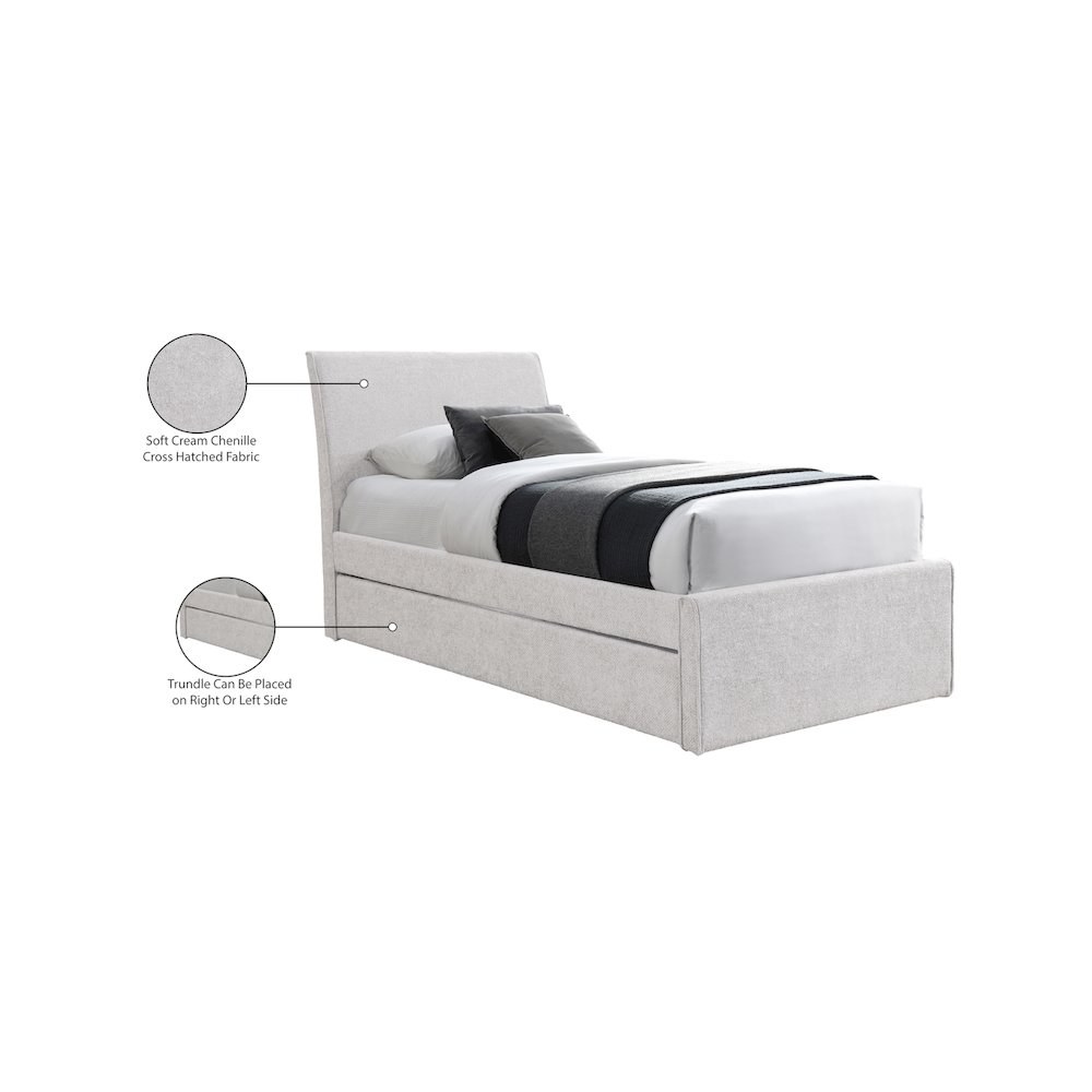 Myles Cream Chenille Fabric Twin Trundle Bed. Picture 8
