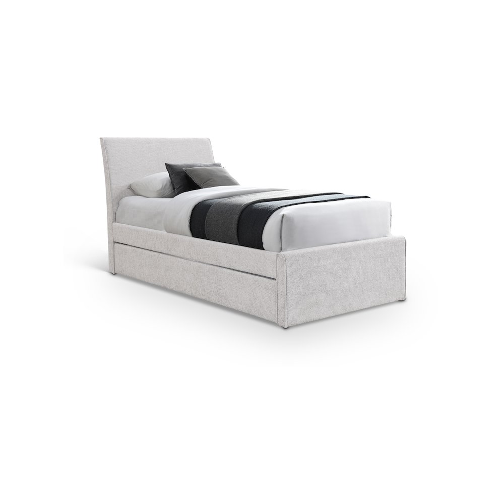 Myles Cream Chenille Fabric Twin Trundle Bed. Picture 1