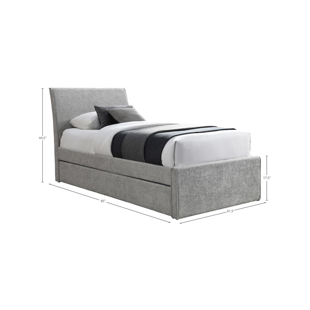 Myles Grey Chenille Fabric Twin Trundle Bed. Picture 7
