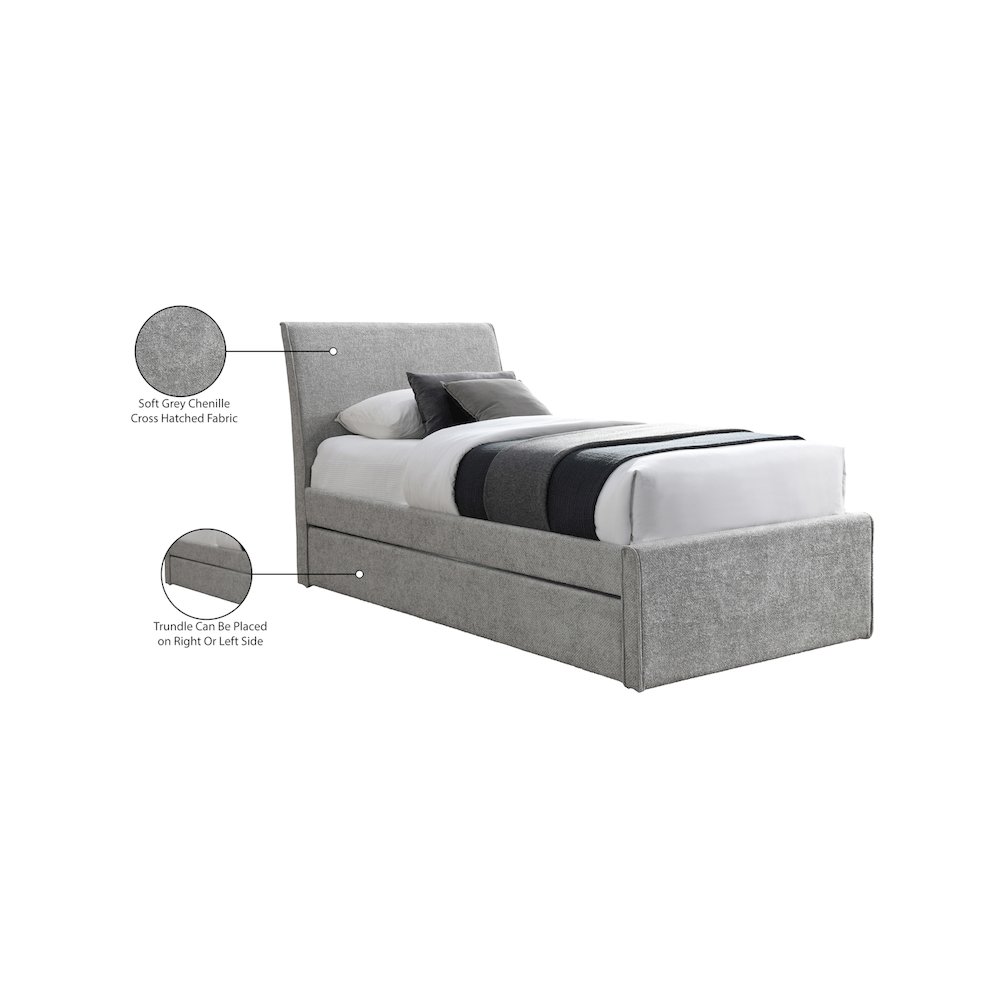 Myles Grey Chenille Fabric Twin Trundle Bed. Picture 8