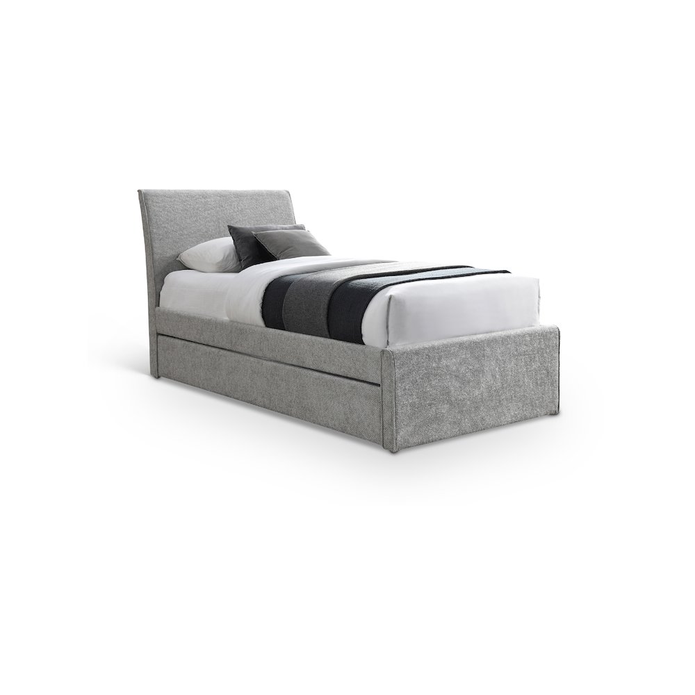 Myles Grey Chenille Fabric Twin Trundle Bed. Picture 1