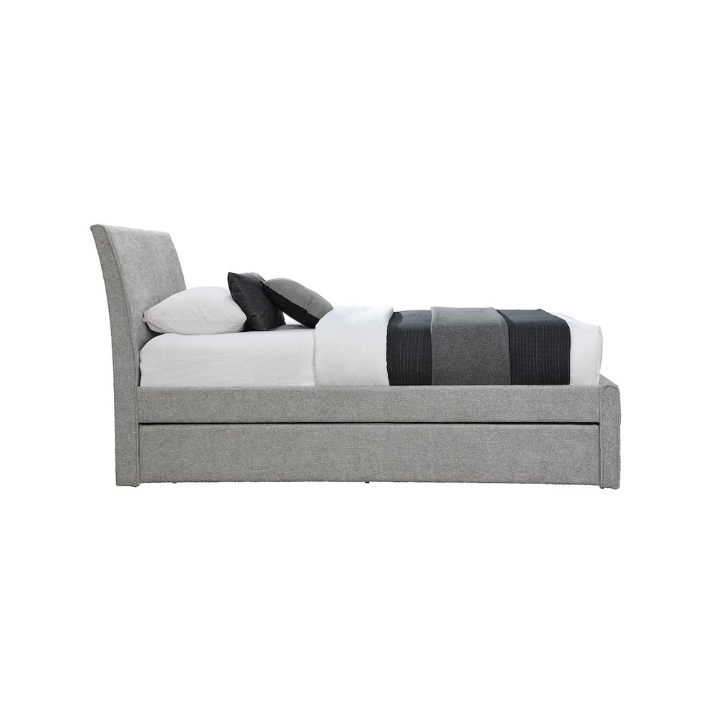 Myles Grey Chenille Fabric Twin Trundle Bed. Picture 3