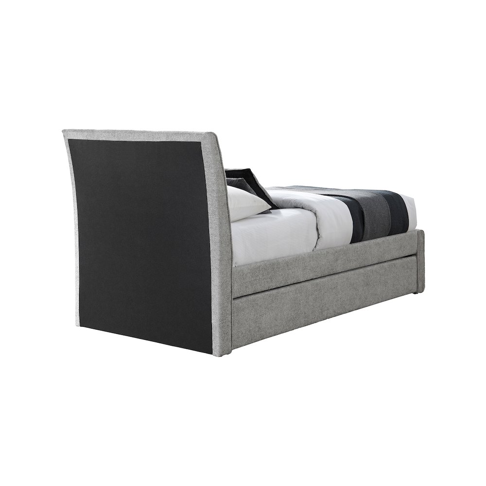 Myles Grey Chenille Fabric Twin Trundle Bed. Picture 4