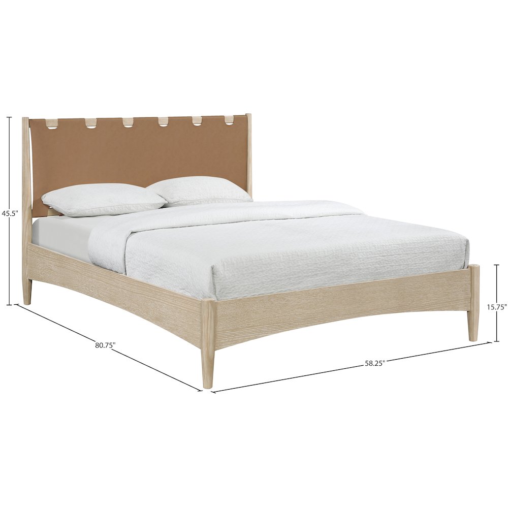 Santos Brown Vegan Leather Headboard And Wood Full Bed. Picture 11